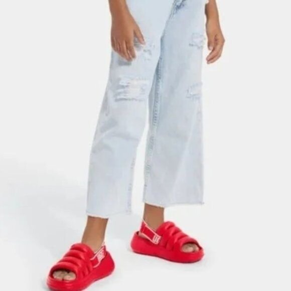 UGG Sport Yeah Sandals 9 Samba Red Slides logo Print Backstrap Resort Beach - Picture 3 of 10